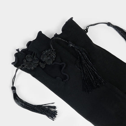 Buddha Stones Pure Color Chinese Frog-Button Tassels Design Women's Micro Crew Cotton Socks