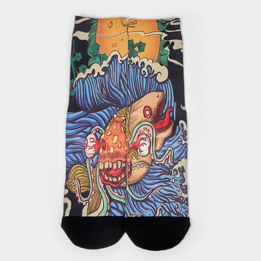 Buddha Stones Casual Vivid Fish Flowing Waves Micro Crew Men Women Unisex Socks