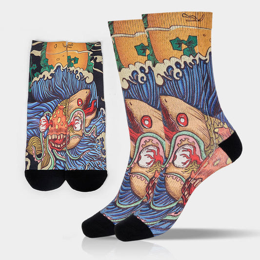 Buddha Stones Casual Vivid Fish Flowing Waves Micro Crew Men Women Unisex Socks