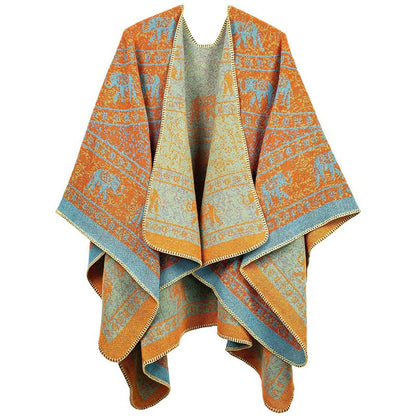 Buddha Stones Tibetan Jacquard Elephant Geometry Pattern Unisex Cozy Scarf Shawl