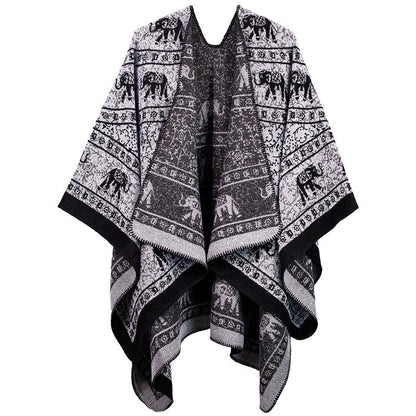 Buddha Stones Tibetan Jacquard Elephant Geometry Pattern Unisex Cozy Scarf Shawl