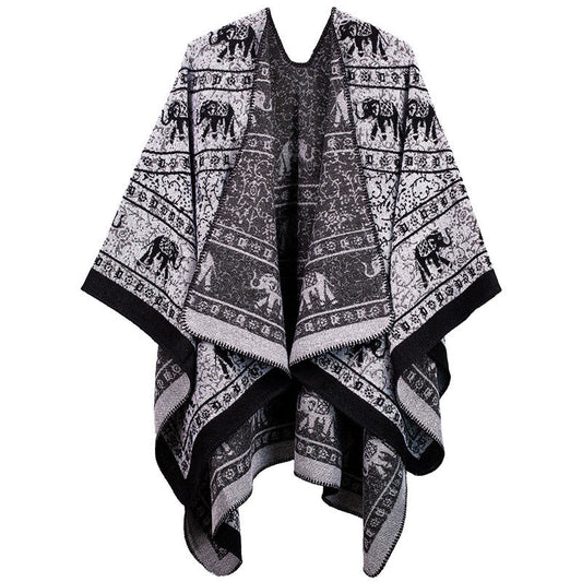 Buddha Stones Tibetan Jacquard Elephant Geometry Pattern Unisex Cozy Scarf Shawl