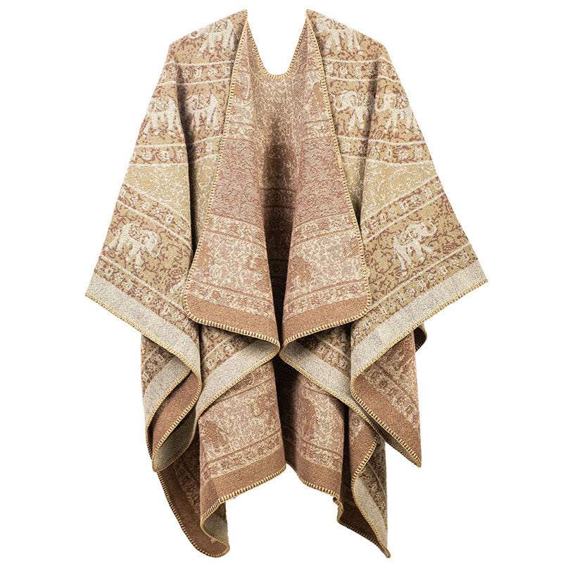 Buddha Stones Tibetan Jacquard Elephant Geometry Pattern Unisex Cozy Scarf Shawl
