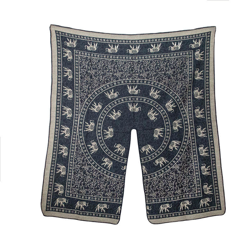 Buddha Stones Tibetan Jacquard Elephant Geometry Pattern Unisex Cozy Scarf Shawl