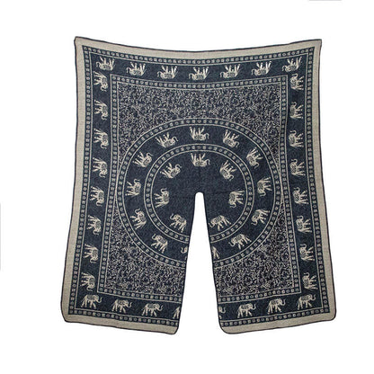 Buddha Stones Tibetan Jacquard Elephant Geometry Pattern Unisex Cozy Scarf Shawl