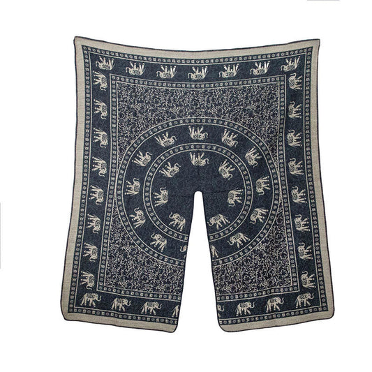 Buddha Stones Tibetan Jacquard Elephant Geometry Pattern Unisex Cozy Scarf Shawl
