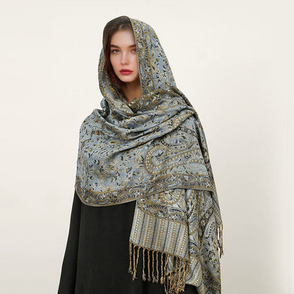 Buddha Stones Ethnic Daily Tibetan Paisley Pattern Tassel Cozy Scarf Shawl