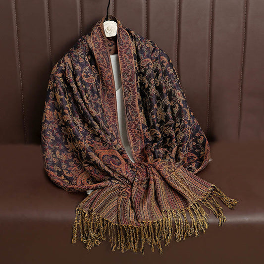 Buddha Stones Ethnic Daily Tibetan Paisley Pattern Tassel Cozy Scarf Shawl