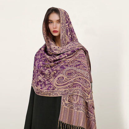 Buddha Stones Ethnic Daily Tibetan Paisley Pattern Tassel Cozy Scarf Shawl