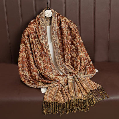 Buddha Stones Ethnic Daily Tibetan Paisley Pattern Tassel Cozy Scarf Shawl