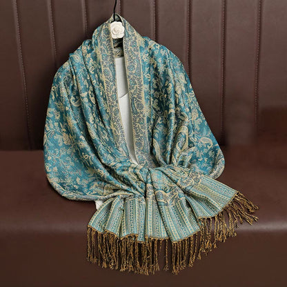 Buddha Stones Ethnic Daily Tibetan Paisley Pattern Tassel Cozy Scarf Shawl