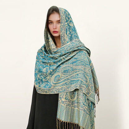 Buddha Stones Ethnic Daily Tibetan Paisley Pattern Tassel Cozy Scarf Shawl