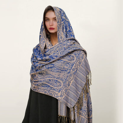 Buddha Stones Ethnic Daily Tibetan Paisley Pattern Tassel Cozy Scarf Shawl