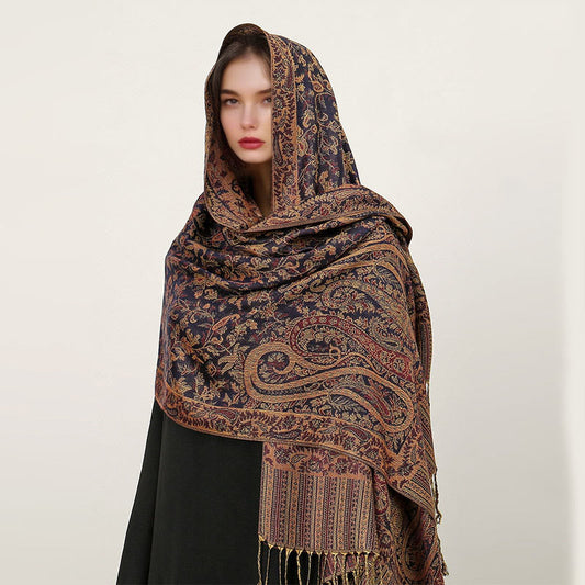 Buddha Stones Ethnic Daily Tibetan Paisley Pattern Tassel Cozy Scarf Shawl