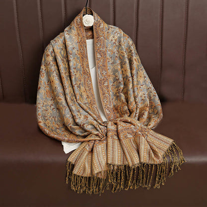 Buddha Stones Ethnic Daily Tibetan Paisley Pattern Tassel Cozy Scarf Shawl