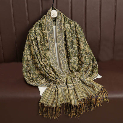 Buddha Stones Ethnic Daily Tibetan Paisley Pattern Tassel Cozy Scarf Shawl