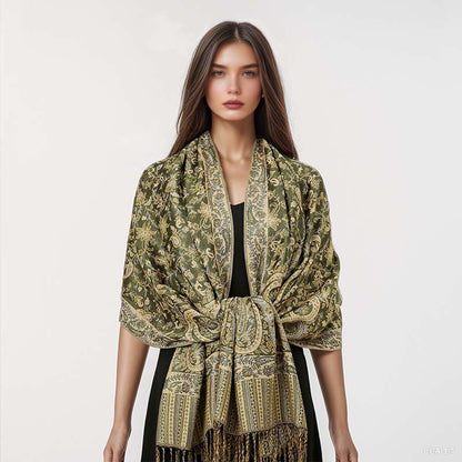 Buddha Stones Ethnic Daily Tibetan Paisley Pattern Tassel Cozy Scarf Shawl