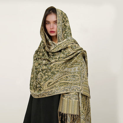 Buddha Stones Ethnic Daily Tibetan Paisley Pattern Tassel Cozy Scarf Shawl