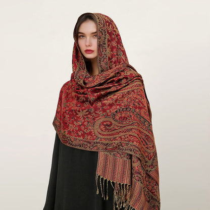 Buddha Stones Ethnic Daily Tibetan Paisley Pattern Tassel Cozy Scarf Shawl