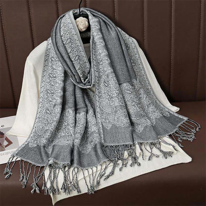 Buddha Stones Winter Ethnic Tibetan Jacquard Paisley Printing Pattern Tassel Cozy Scarf Shawl