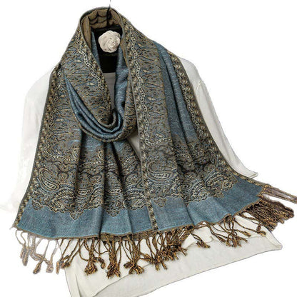 Buddha Stones Winter Ethnic Tibetan Jacquard Paisley Printing Pattern Tassel Cozy Scarf Shawl