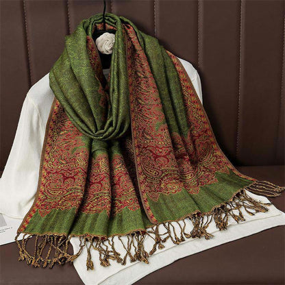 Buddha Stones Winter Ethnic Tibetan Jacquard Paisley Printing Pattern Tassel Cozy Scarf Shawl