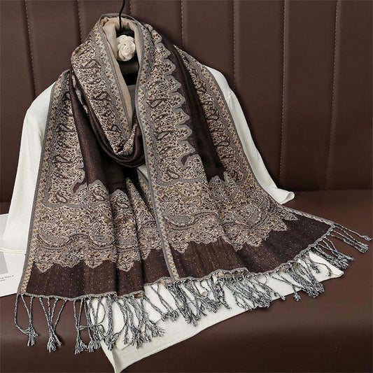 Buddha Stones Winter Ethnic Tibetan Jacquard Paisley Printing Pattern Tassel Cozy Scarf Shawl