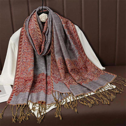Buddha Stones Winter Ethnic Tibetan Jacquard Paisley Printing Pattern Tassel Cozy Scarf Shawl