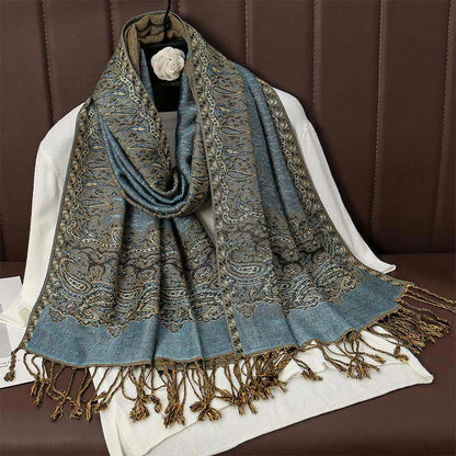 Buddha Stones Winter Ethnic Tibetan Jacquard Paisley Printing Pattern Tassel Cozy Scarf Shawl