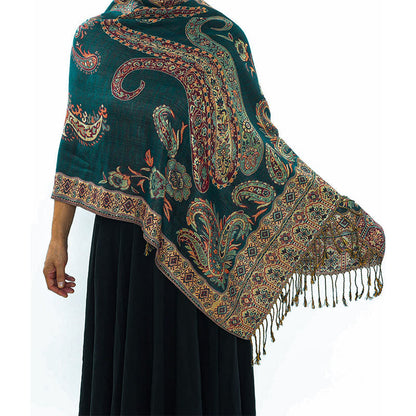 Buddha Stones Bohemia Style Tibetan Paisley Floral Pattern Tassel Cozy Scarf Shawl
