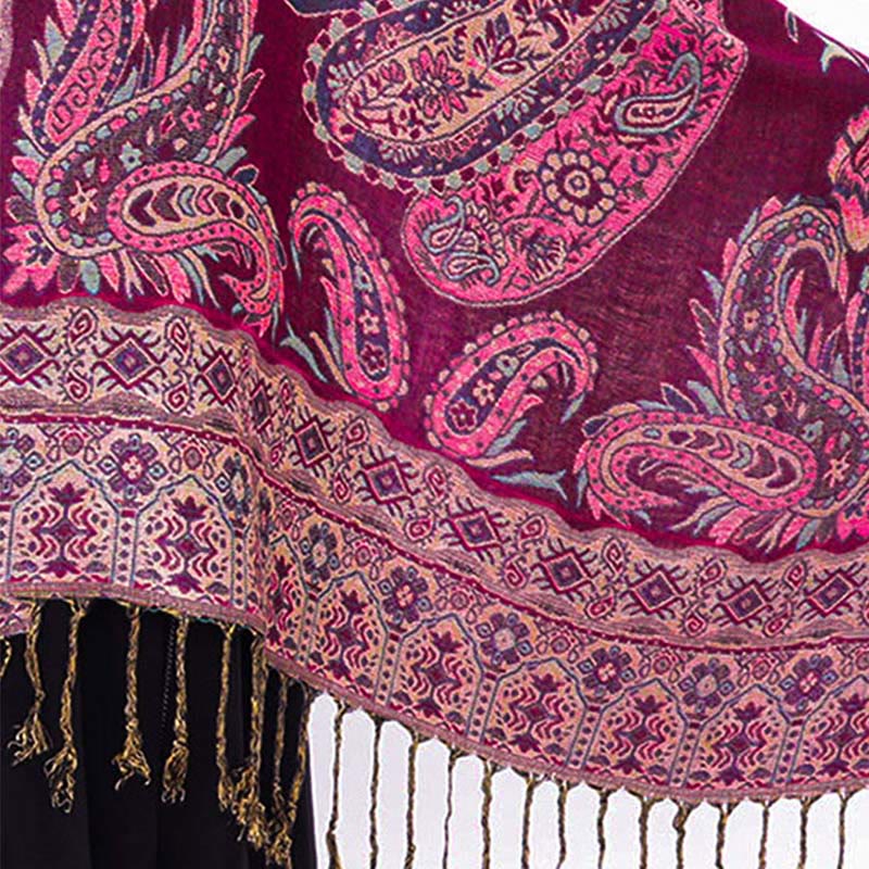 Buddha Stones Bohemia Style Tibetan Paisley Floral Pattern Tassel Cozy Scarf Shawl