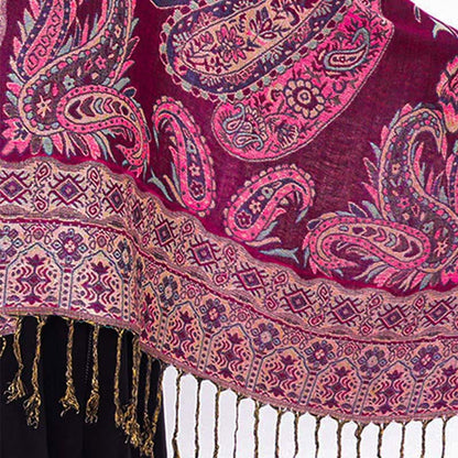 Buddha Stones Bohemia Style Tibetan Paisley Floral Pattern Tassel Cozy Scarf Shawl