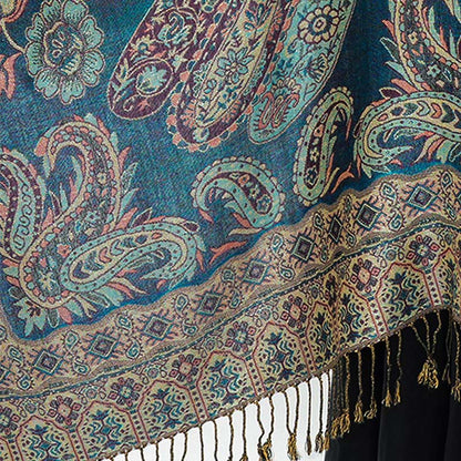 Buddha Stones Bohemia Style Tibetan Paisley Floral Pattern Tassel Cozy Scarf Shawl