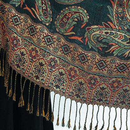 Buddha Stones Bohemia Style Tibetan Paisley Floral Pattern Tassel Cozy Scarf Shawl