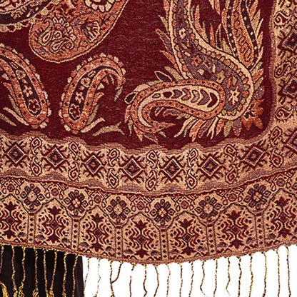 Buddha Stones Bohemia Style Tibetan Paisley Floral Pattern Tassel Cozy Scarf Shawl