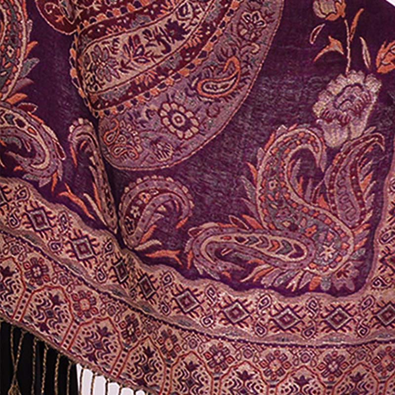 Buddha Stones Bohemia Style Tibetan Paisley Floral Pattern Tassel Cozy Scarf Shawl