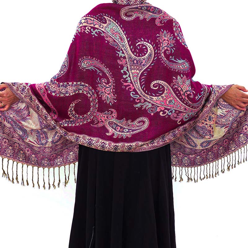 Buddha Stones Bohemia Style Tibetan Paisley Floral Pattern Tassel Cozy Scarf Shawl