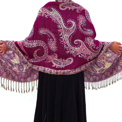Buddha Stones Bohemia Style Tibetan Paisley Floral Pattern Tassel Cozy Scarf Shawl