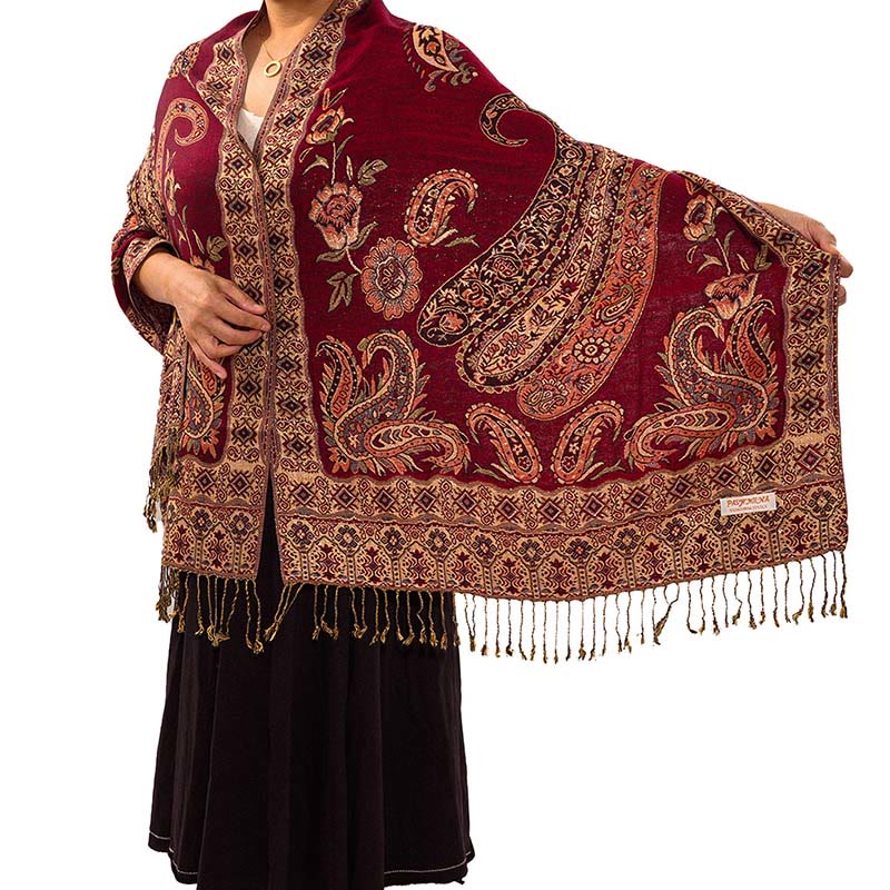 Buddha Stones Bohemia Style Tibetan Paisley Floral Pattern Tassel Cozy Scarf Shawl