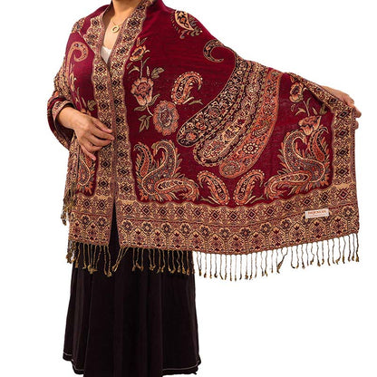 Buddha Stones Bohemia Style Tibetan Paisley Floral Pattern Tassel Cozy Scarf Shawl