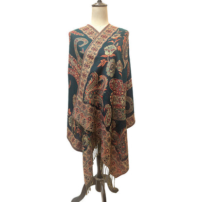 Buddha Stones Bohemia Style Tibetan Paisley Floral Pattern Tassel Cozy Scarf Shawl