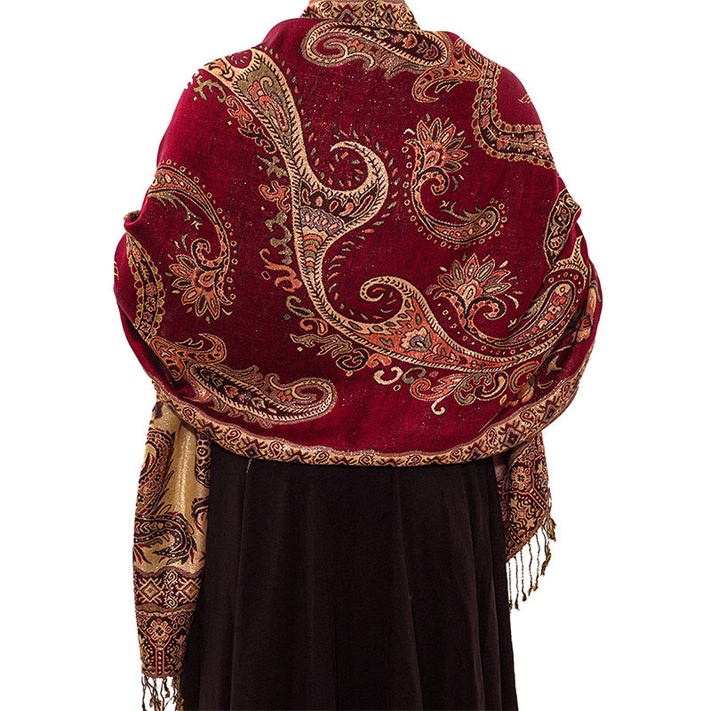 Buddha Stones Bohemia Style Tibetan Paisley Floral Pattern Tassel Cozy Scarf Shawl