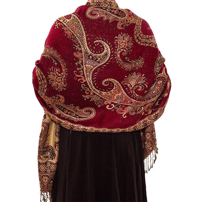 Buddha Stones Bohemia Style Tibetan Paisley Floral Pattern Tassel Cozy Scarf Shawl