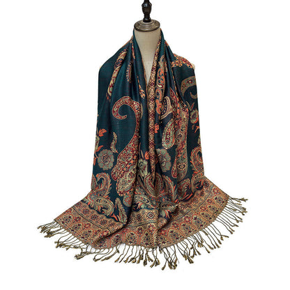 Buddha Stones Bohemia Style Tibetan Paisley Floral Pattern Tassel Cozy Scarf Shawl