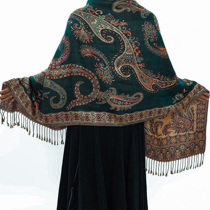 Buddha Stones Bohemia Style Tibetan Paisley Floral Pattern Tassel Cozy Scarf Shawl