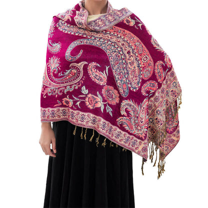 Buddha Stones Bohemia Style Tibetan Paisley Floral Pattern Tassel Cozy Scarf Shawl