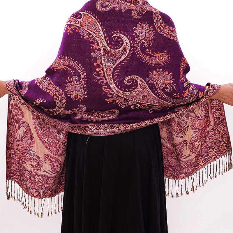 Buddha Stones Bohemia Style Tibetan Paisley Floral Pattern Tassel Cozy Scarf Shawl