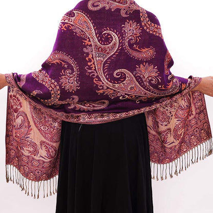 Buddha Stones Bohemia Style Tibetan Paisley Floral Pattern Tassel Cozy Scarf Shawl