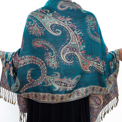 Buddha Stones Bohemia Style Tibetan Paisley Floral Pattern Tassel Cozy Scarf Shawl