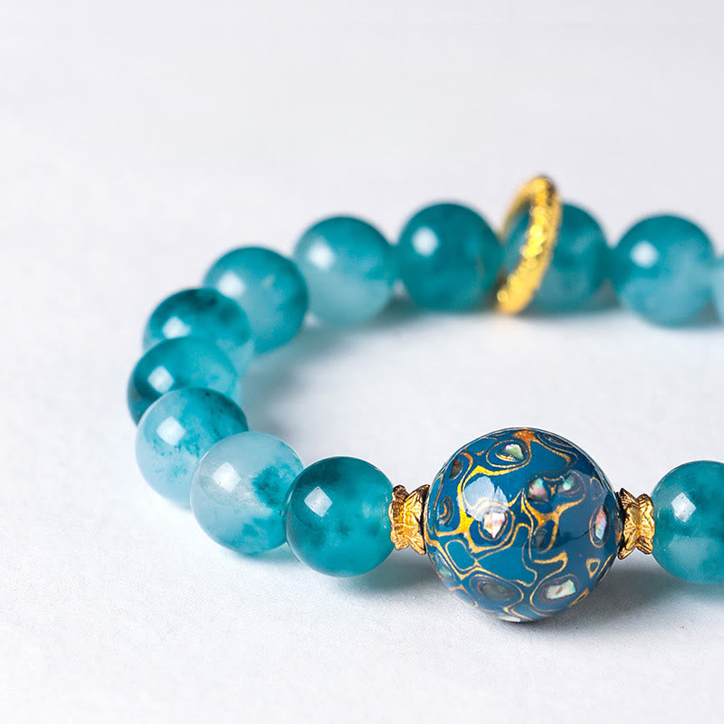 Buddha Stones 10mm Natural Blue Chalcedony Positive Bead Bracelet